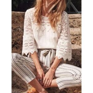 Sezane Ivory Lace Crochet Blouse Top